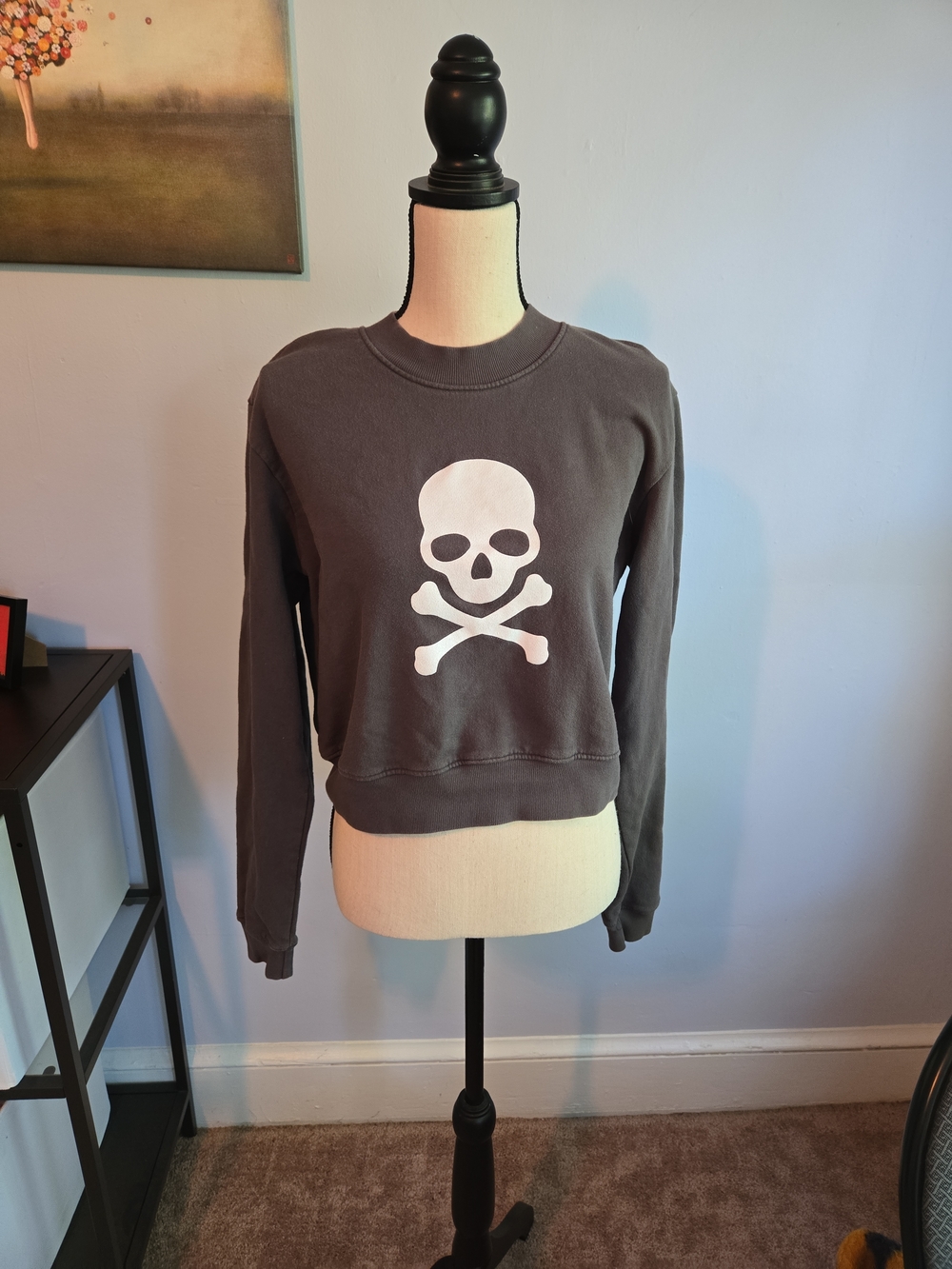 Soul By SoulCycle Laura Gray Skull Graphic Cropped Crewneck Sweatshirt Small